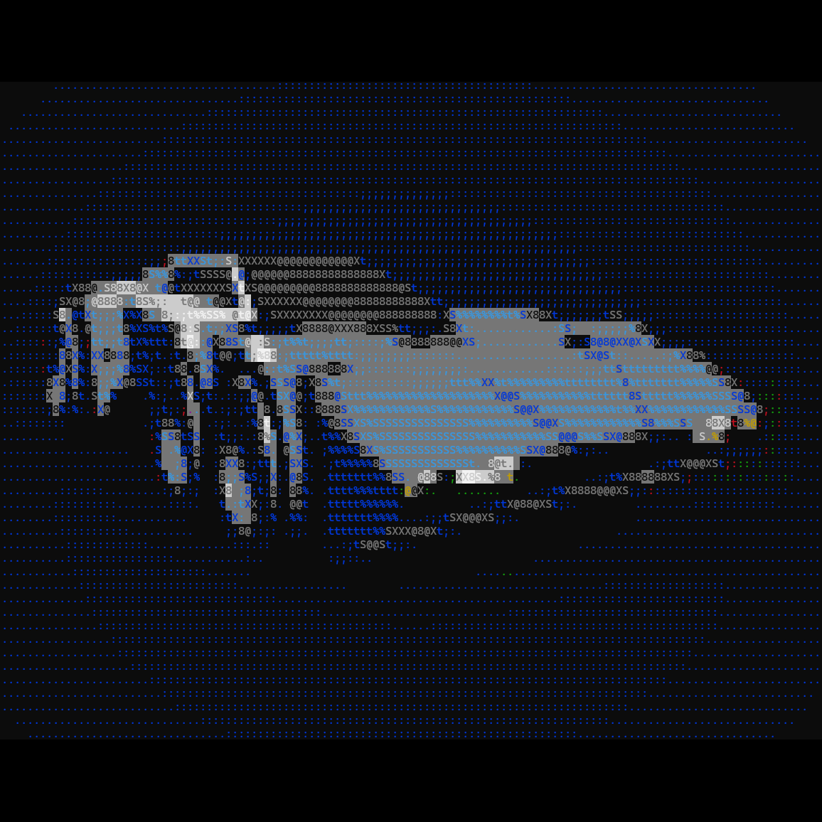 ASCII art of a futuristic race car with six wheels, on a blue background.
