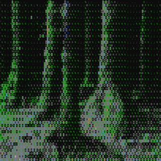 ASCII art of trees in a forest covered in moss, if you squint.