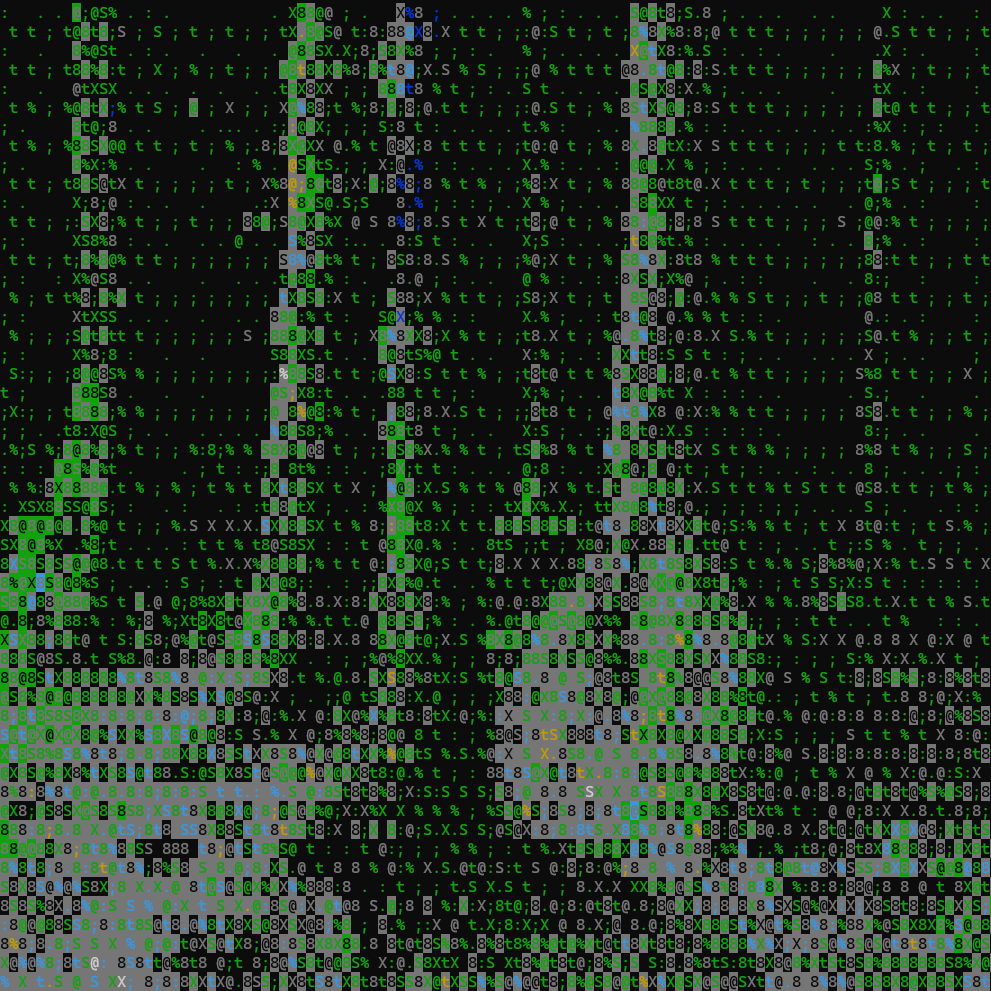 ASCII art of trees in a forest covered in moss, if you squint.